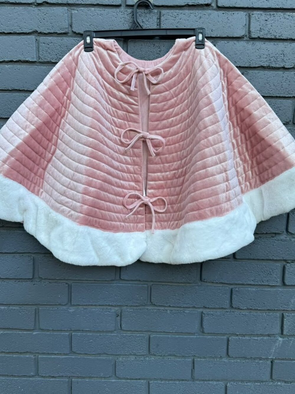 Lolita Winter Halloween Costume Poncho Cape Coat Cloak Pink Velvet White Kawaii